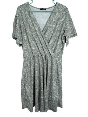 3/$20 Fensace Faux Wrap-Front Sage Green Printed Dress